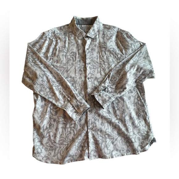 Tommy Bahama XXL Floral Button Up Shirt Gray White Cotton Silk Blend Long Sleeve - Picture 1 of 10